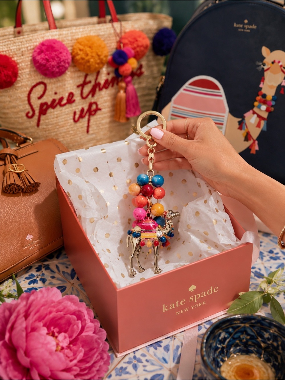 Kate Spade Spice Things Up Camel Keychain Charm Beaded Rare